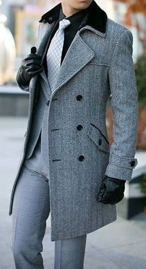 Men's winter overcoat full length multiple collar styles